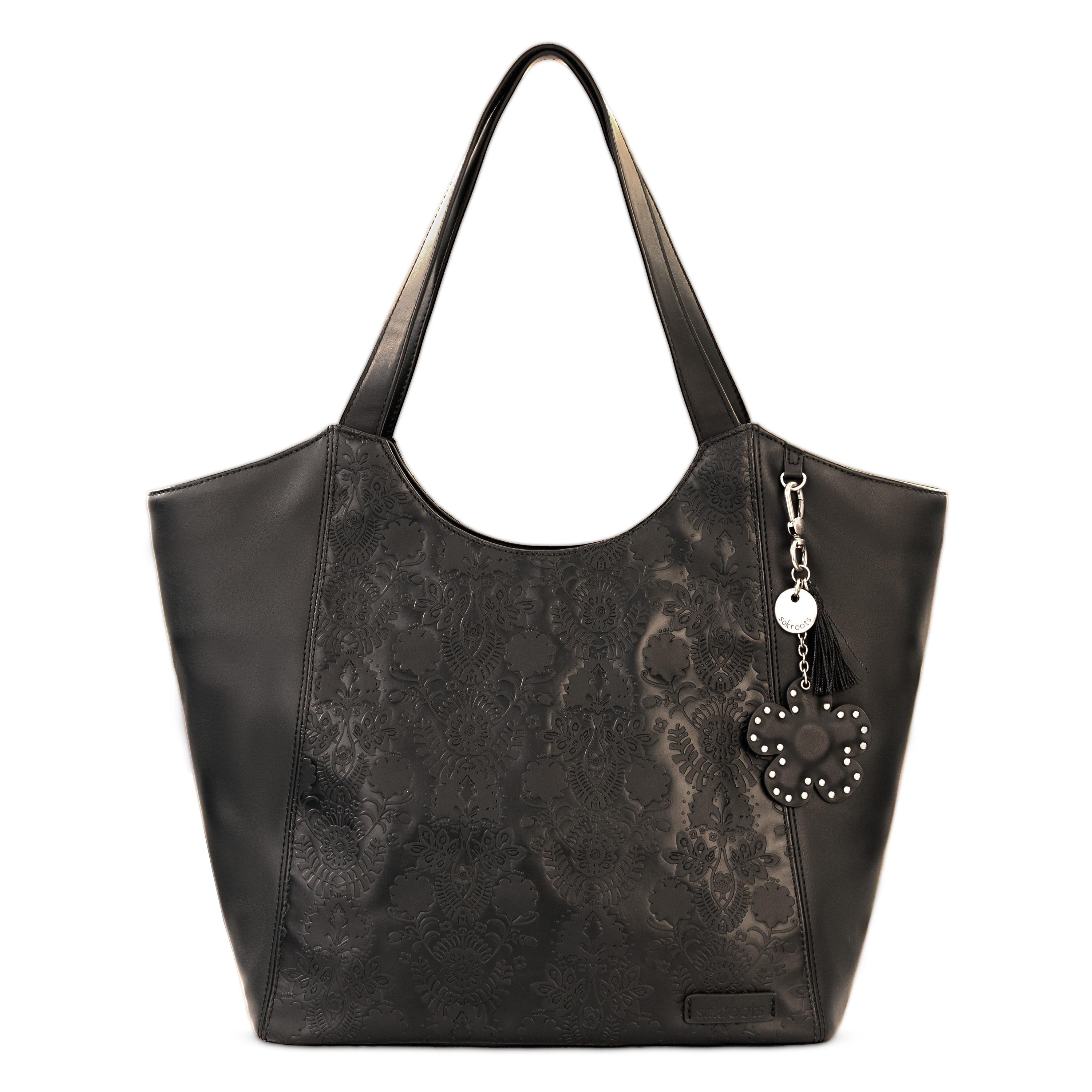Sakroots Roma Large Tote - Vegan Leather - Black Floral Embossed