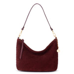 The Sak Juniper Small Hobo - Leather - Black Cherry Suede Woven
