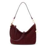 The Sak Juniper Small Hobo - Leather - Black Cherry Suede Woven