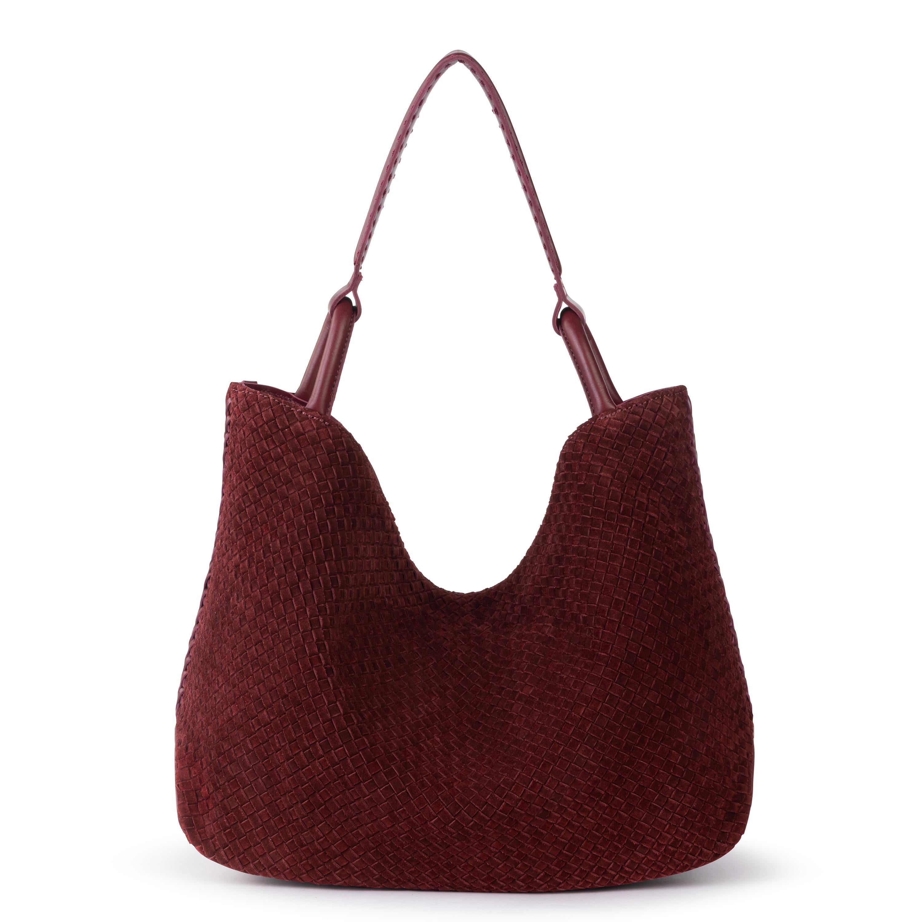 The Sak Los Feliz Large Tote - Leather - Black Cherry Suede Woven