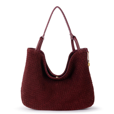 The Sak Los Feliz Large Tote - Leather - Black Cherry Suede Woven