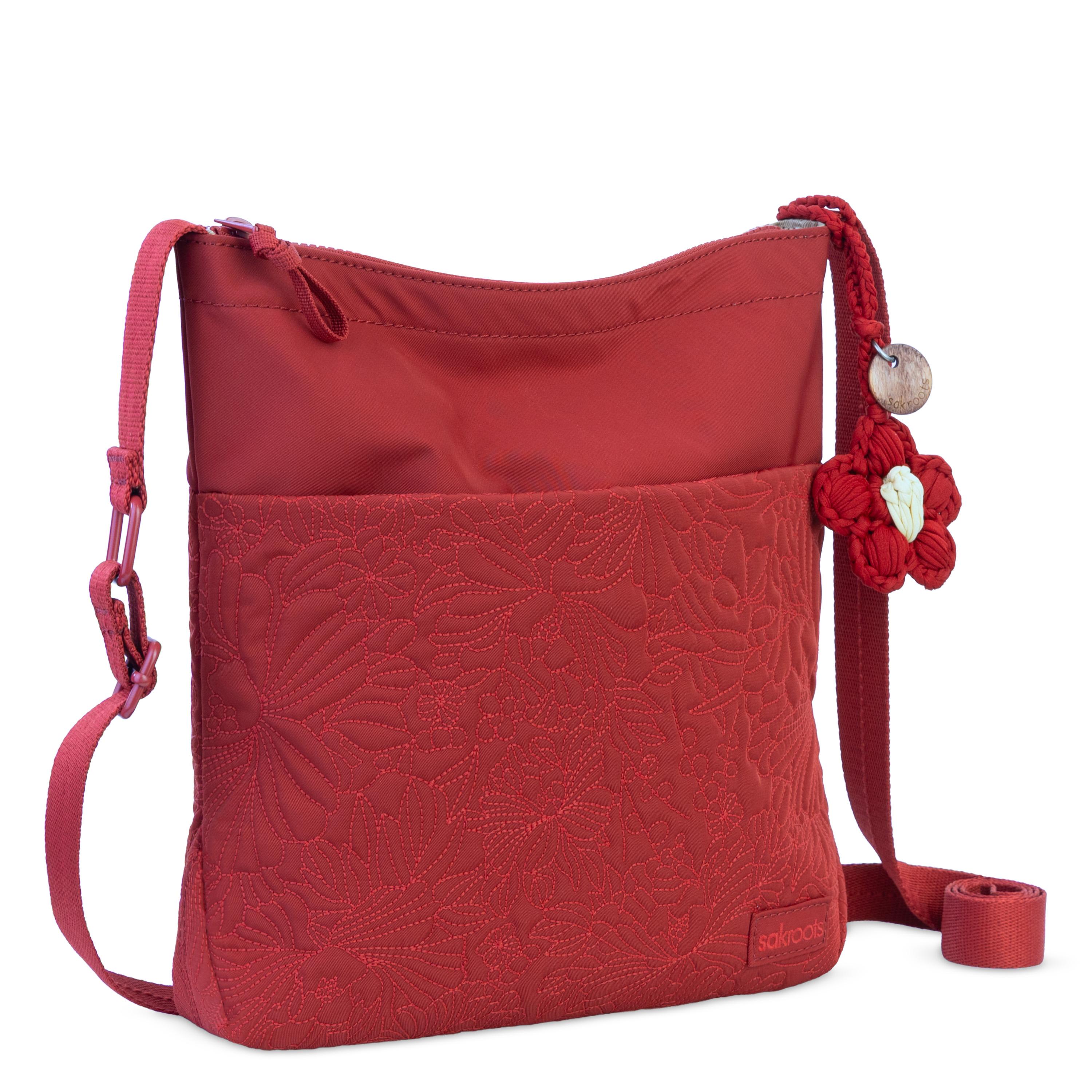 Sakroots Banyan Basic Crossbody - EcoTwill - Crimson Flower Blossom Quilted