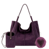 The Sak Los Feliz Large Tote Pouch 3 Piece Set - Leather - Aubergine Suede