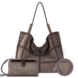 The Sak Los Feliz Large Tote Pouch 3 Piece Set - Leather - Mushroom Suede