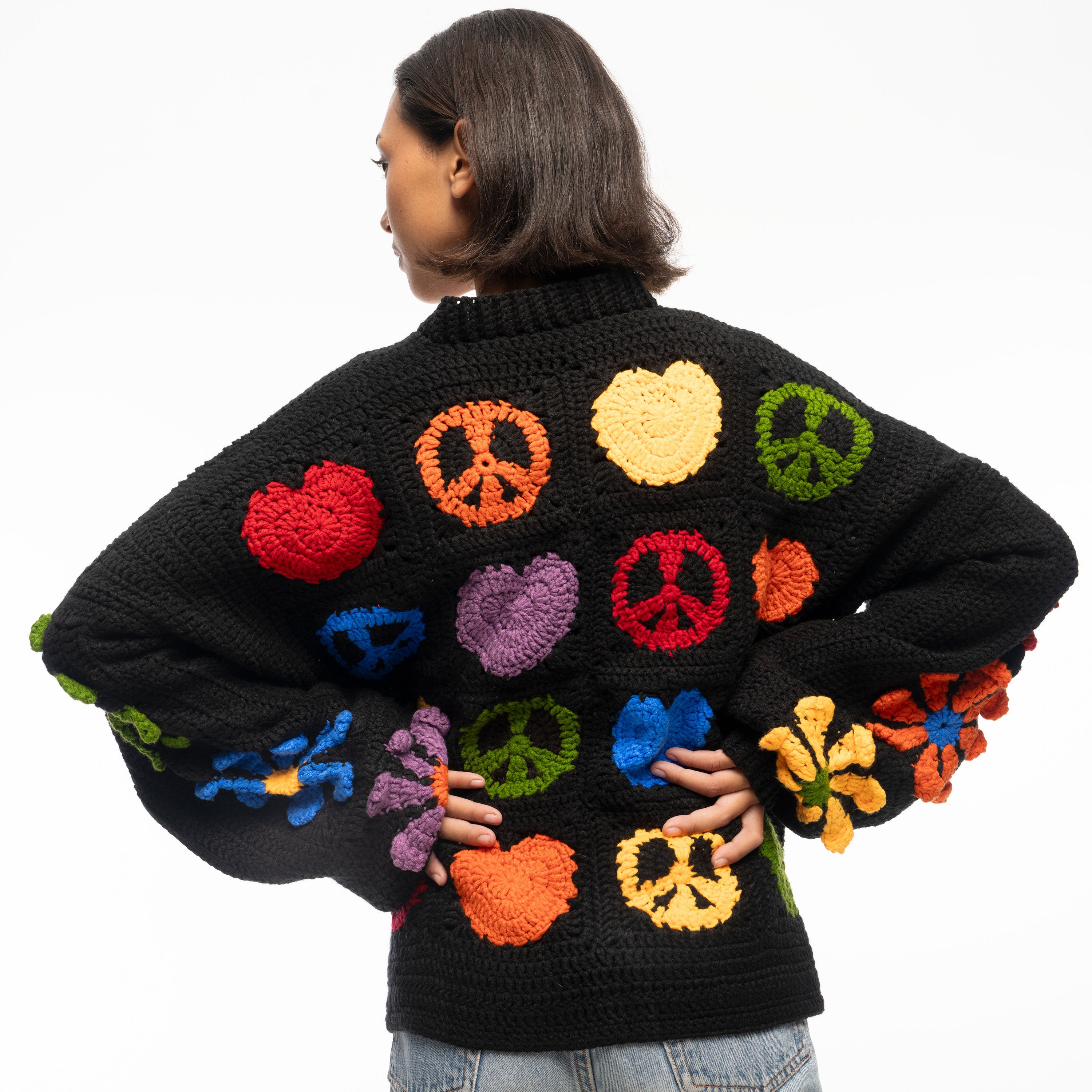 The Sak Haven Oversized Cardigan - Hand Crochet - Black Peace And Love