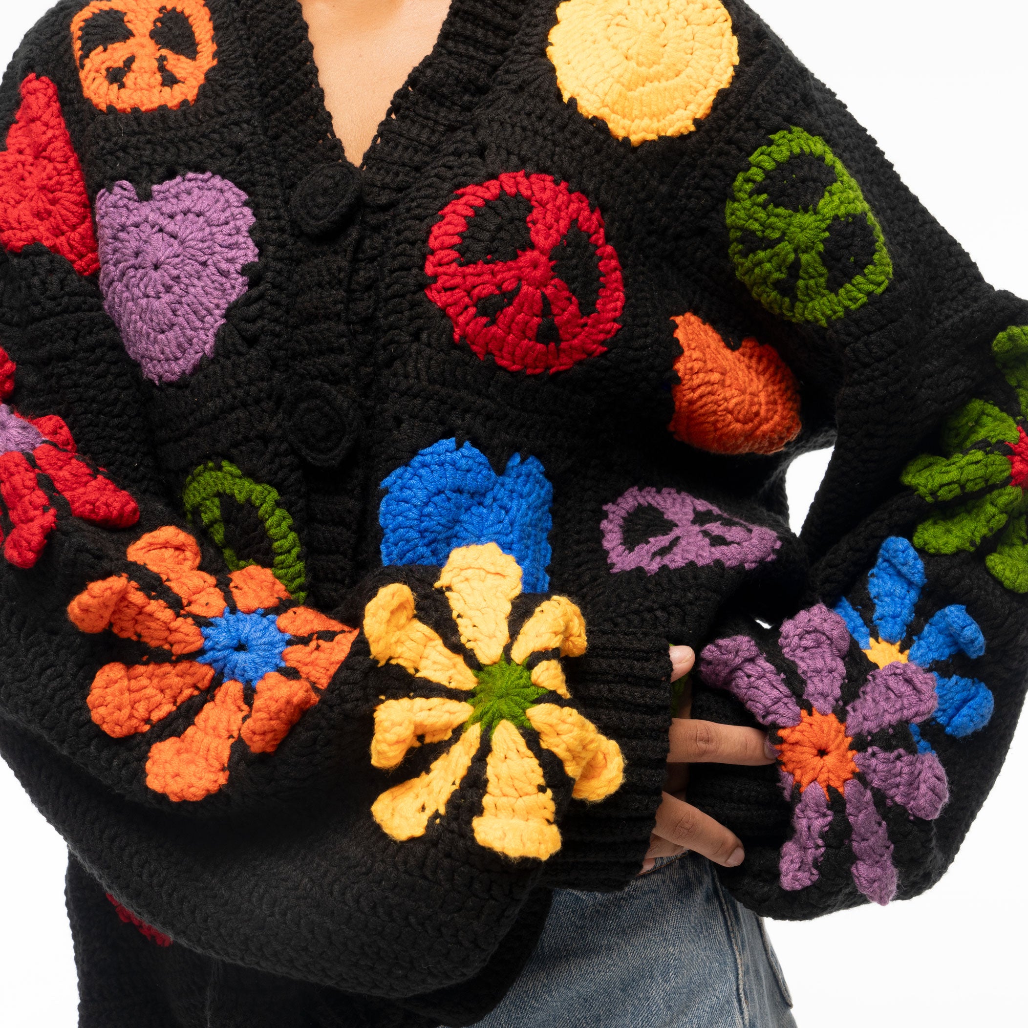 The Sak Haven Oversized Cardigan - Hand Crochet - Black Peace And Love