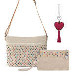 The Sak Melrose Crossbody 3 Piece Set - Hand Crochet - Ecru Multi Beads
