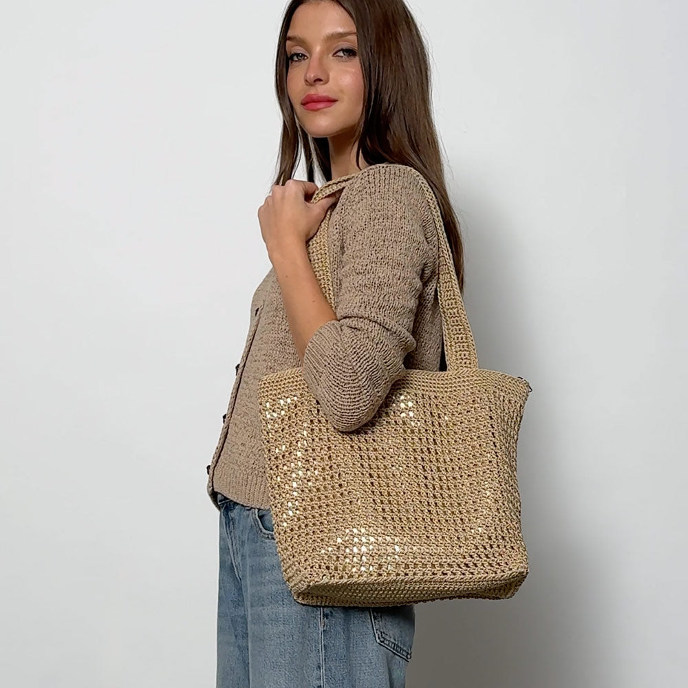 The Sak Casual Classics Tote - Hand Crochet - Bamboo With Gold