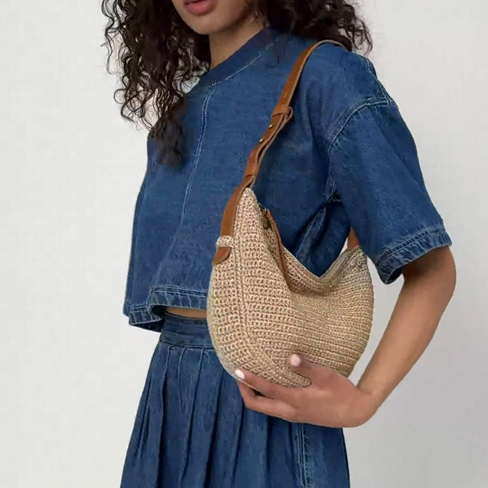 The Sak Tess Shoulder Bag - Hand Crochet - Bamboo Static