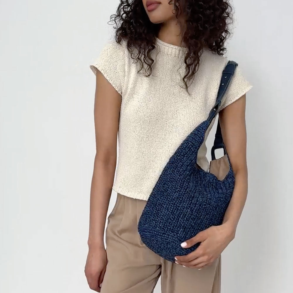 The Sak Los Feliz 120 Hobo - Hand Crochet - Denim Tonal Straw